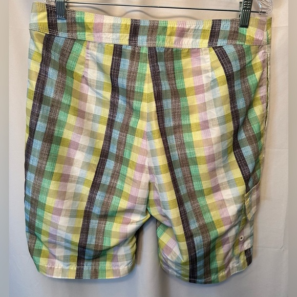 Tommy Bahama Men's 34x10 Plaid Board Shorts Trunks Cream Green Yellow Black - Picture 5 of 8